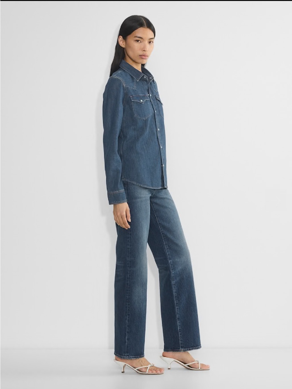 Denim Forum ($110) Western Denim Shirt in Vintage Dark Blue - Picture 5 of 14